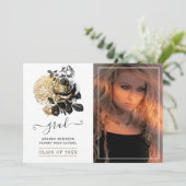 黒と金ゴールドのフローラの卒業写真 案内状 (スタンド正面)