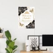 黒と金ゴールドのフローラキンセアニェラウェルカムサイン ポスター (ホームオフィス)