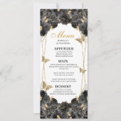 黒と金ゴールドのフローラキンセアニェラメニュー 招待状 (正面)