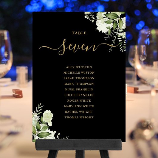 黒と金ゴールドのフローラシーティングプランテーブル番号 招待状