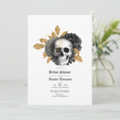 黒と金ゴールドのフローラスカルゴシックブライダルシャワー 招待状 (スタンド正面)