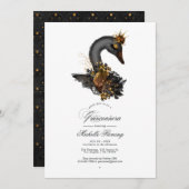 黒と金ゴールドのフローラスワンキンセニェラ写真 招待状 (正面/裏面)