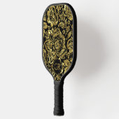 黒と金ゴールドのフローラダマスクパターン ピックルボールラケット (左)