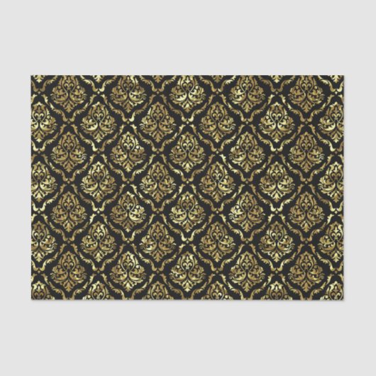 黒と金ゴールドのフローラダマスクパターン 薄葉紙 (正面)