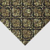 黒と金ゴールドのフローラダマスクパターン 薄葉紙 (詳細)