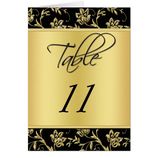 黒と金ゴールドのフローラテーブル番号カード (正面)