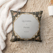 黒と金ゴールドのフローラフレーム結婚のステッカー クッション (ブランケット)