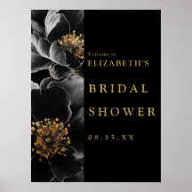 黒と金ゴールドのフローラブライダルシャワーウェルカムサイン