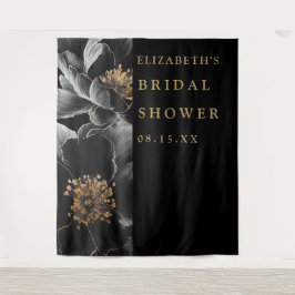 黒と金ゴールドのフローラブライダルシャワー写真の背景 タペストリー