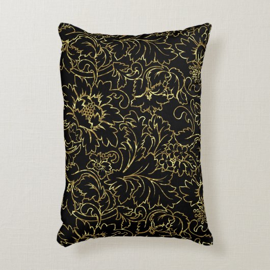 黒と金ゴールドのフローラマスク アクセントクッション (正面(垂直))