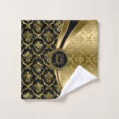 黒と金ゴールドのフローラマスク バスタオルセット (ウォッシュタオル)