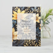 黒と金ゴールドのフローラ冬の結婚式 招待状 (スタンド正面)