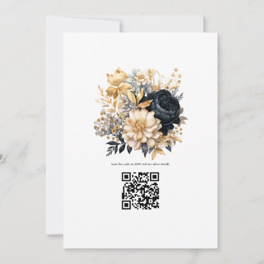 黒と金ゴールドのフローラ冬の結婚式 招待状 (裏面)
