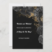 黒と金ゴールドのフローラ妊娠の発表 案内状 (正面)