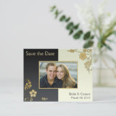 黒と金ゴールドのフローラ日付写真はがきを保存 案内ポストカード (スタンド正面)