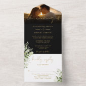 黒と金ゴールドのフローラ結婚の緑の写真 オールインワン招待状 (内側)