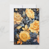 黒と金ゴールドのフローラ結婚の 出欠カード (裏面)