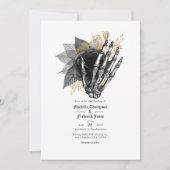 黒と金ゴールドのフローラ結婚ゴシックのQRコード 招待状 (正面)