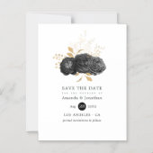 黒と金ゴールドのフローラ結婚式の日付を保存 マグネット招待状 (正面)