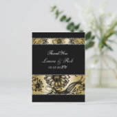 黒と金ゴールドのフローラ結婚式招待状 ポストカード (スタンド正面)