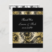 黒と金ゴールドのフローラ結婚式招待状 ポストカード (正面/裏面)