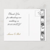 黒と金ゴールドのフローラ結婚式招待状 ポストカード (裏面)