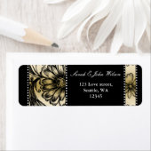 黒と金ゴールドのフローラ結婚式招待状 ラベル (インサイチュ)