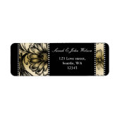 黒と金ゴールドのフローラ結婚式招待状 ラベル (正面)
