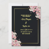 黒と金ゴールドのフローラ結婚式招待状 招待状 (正面)