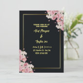黒と金ゴールドのフローラ結婚式招待状 招待状 (スタンド正面)