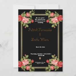 黒と金ゴールドのフローラ結婚式招待状 招待状