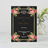 黒と金ゴールドのフローラ結婚式招待状 招待状 (スタンド正面)