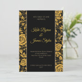 黒と金ゴールドのフローラ結婚式招待状 招待状 (スタンド正面)