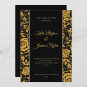 黒と金ゴールドのフローラ結婚式招待状 招待状 (正面/裏面)