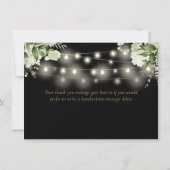 黒と金ゴールドのフローラ緑の文字列ライト サンキューカード (裏面)