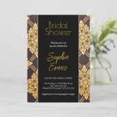 黒と金ゴールドのフローラ縁どブライダルシャワー 招待状 (スタンド正面)