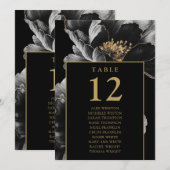 黒と金ゴールドのフローラ表の番号のシーティンググラフ 招待状 (正面/裏面)