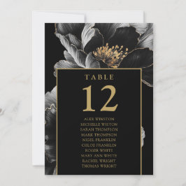 黒と金ゴールドのフローラ表の番号のシーティンググラフ 招待状
