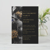 黒と金ゴールドのフローラ退職パーティー写真 招待状 (スタンド正面)