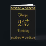 黒と金ゴールドのフローラ21st誕生日カード カード<br><div class="desc">黒エレガントと金ゴールドのフローラフレーム21日誕生日デザイン黒の背景に金ゴールドと花を葉特集。すべての文字は、自分のスタイルとお祝いを反映するように完全にカスタマイズ可能。</div>