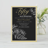 黒と金ゴールドのフローラ50と素晴らしい誕生日 招待状 (スタンド正面)