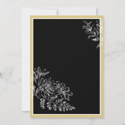 黒と金ゴールドのフローラ50と素晴らしい誕生日 招待状 (裏面)