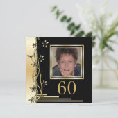 黒と金ゴールドのフローラ60th誕生日の招待 招待状 (スタンド正面)