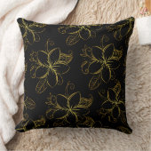 黒と金ゴールドのフローラ モダン クッション (ブランケット)
