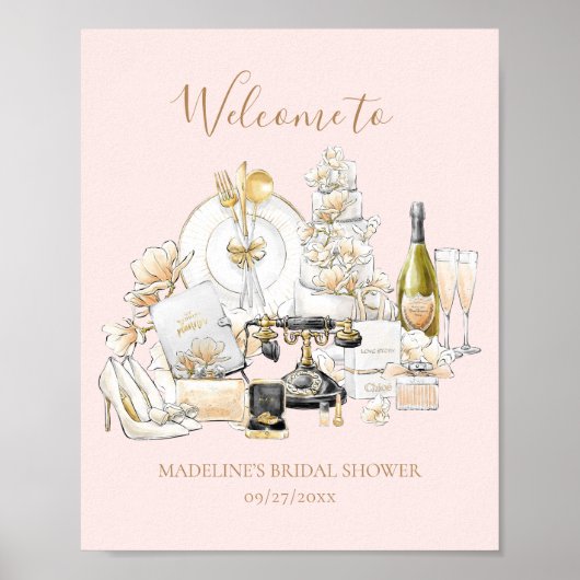 黒と金ゴールドのブライダルシャワーウェルカムサイン ポスター (正面)