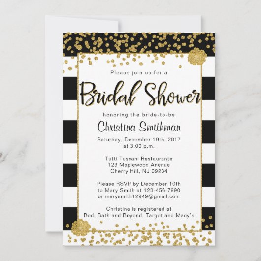 黒と金ゴールドのブライダルシャワー招待状 招待状 (正面)
