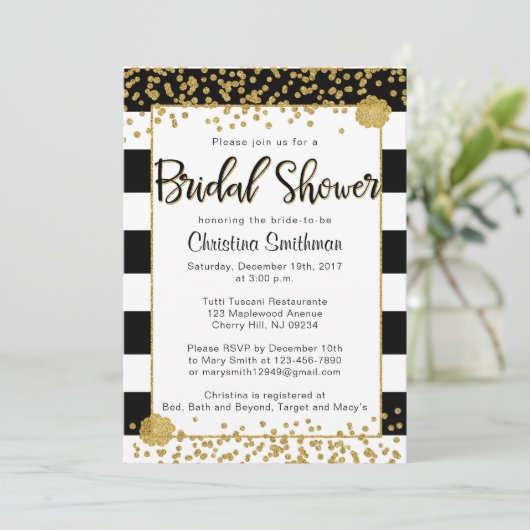 黒と金ゴールドのブライダルシャワー招待状 招待状 (スタンド正面)