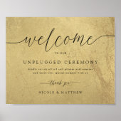 黒と金ゴールドのプラグ結婚を抜いたウェルカムサイン ポスター (正面)