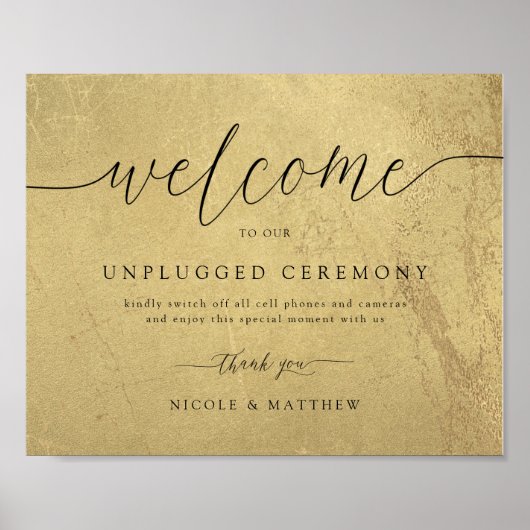 黒と金ゴールドのプラグ結婚を抜いたウェルカムサイン ポスター (正面)