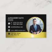 黒と金ゴールドのプロフェッショナル会社のロゴ写真の追加 名刺 (裏面)